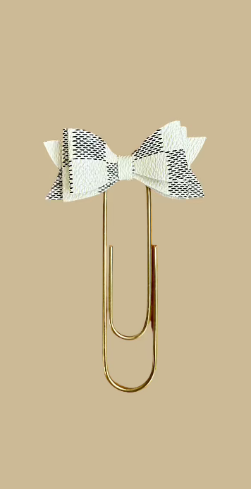 4" Faux Leather Checkered Bow/Gold Paper Clip