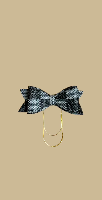 2" Faux Leather Checkered Bow/Gold Paper Clip