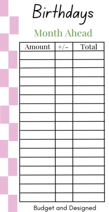 Month Ahead Check Tracker