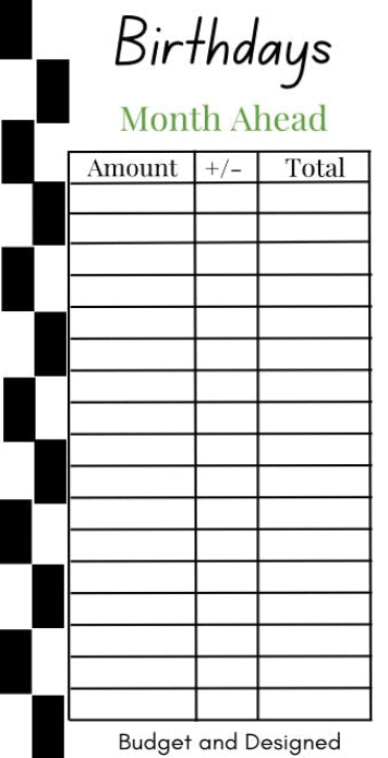 Month Ahead Check Tracker
