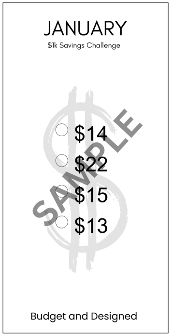 $1K Emergency Fund Monthly Savings Challenge Digital Version