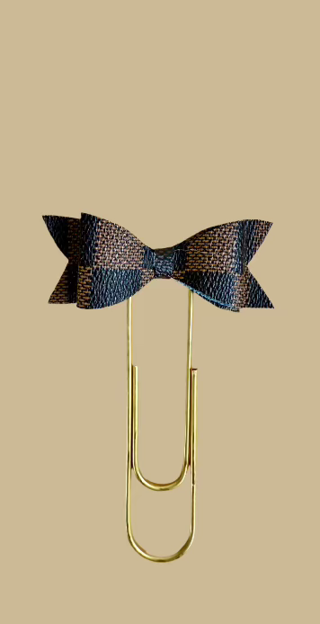 4" Faux Leather Checkered Bow/Gold Paper Clip