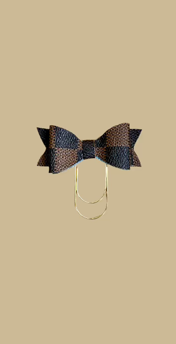 2" Faux Leather Checkered Bow/Gold Paper Clip