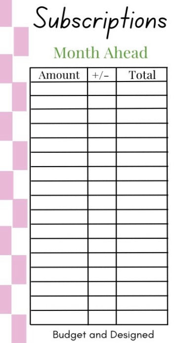 Month Ahead Check Tracker