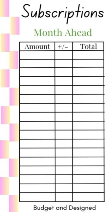 Month Ahead Check Tracker